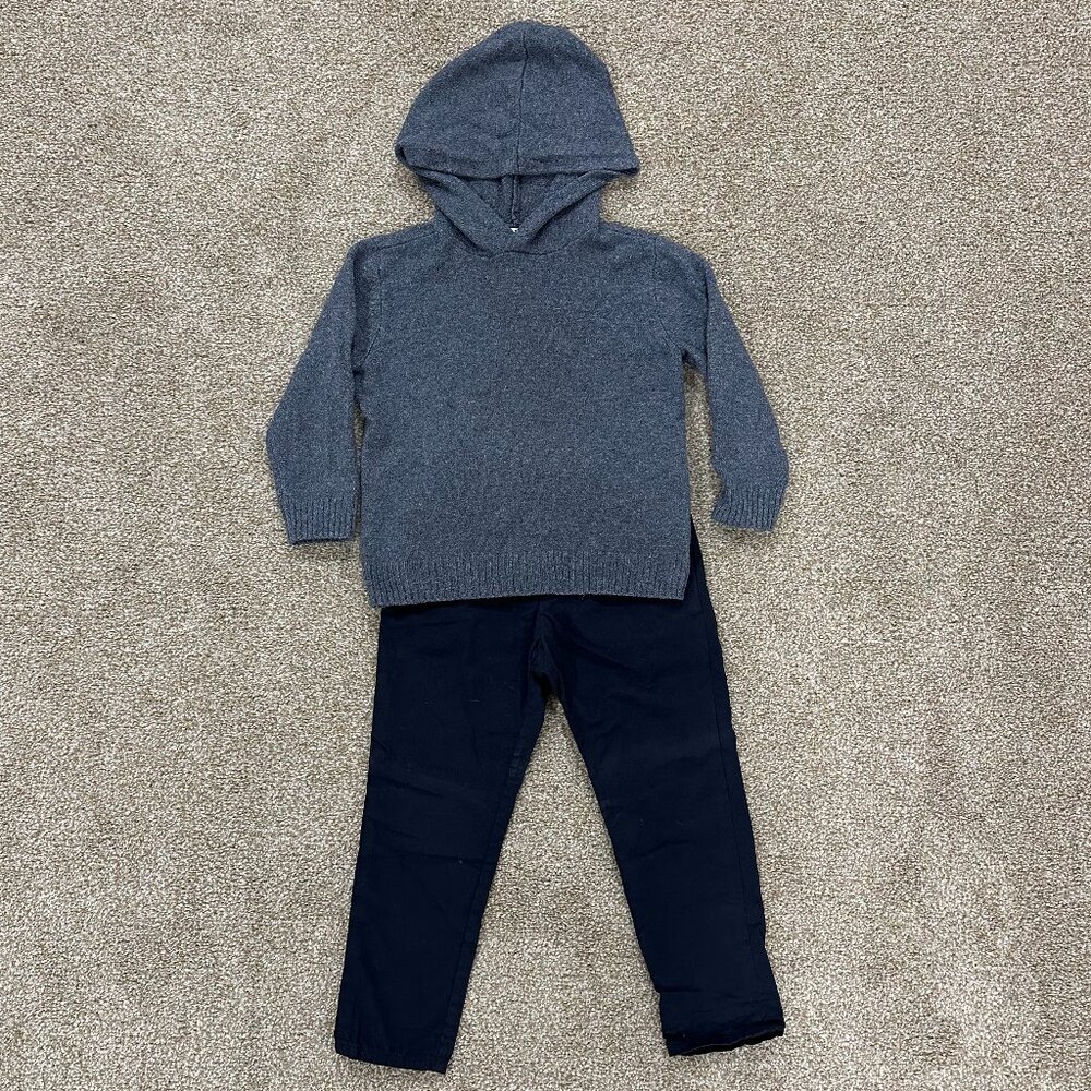 Old Navy Light Blue Hooded Pullover Sweater (3T) and Navy H&M Cotton Slacks (4T)